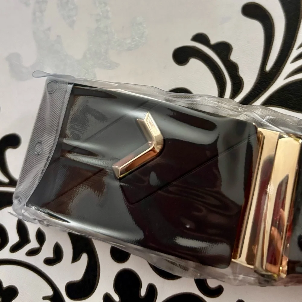 Black leather belt with gold buckle #accessorize
